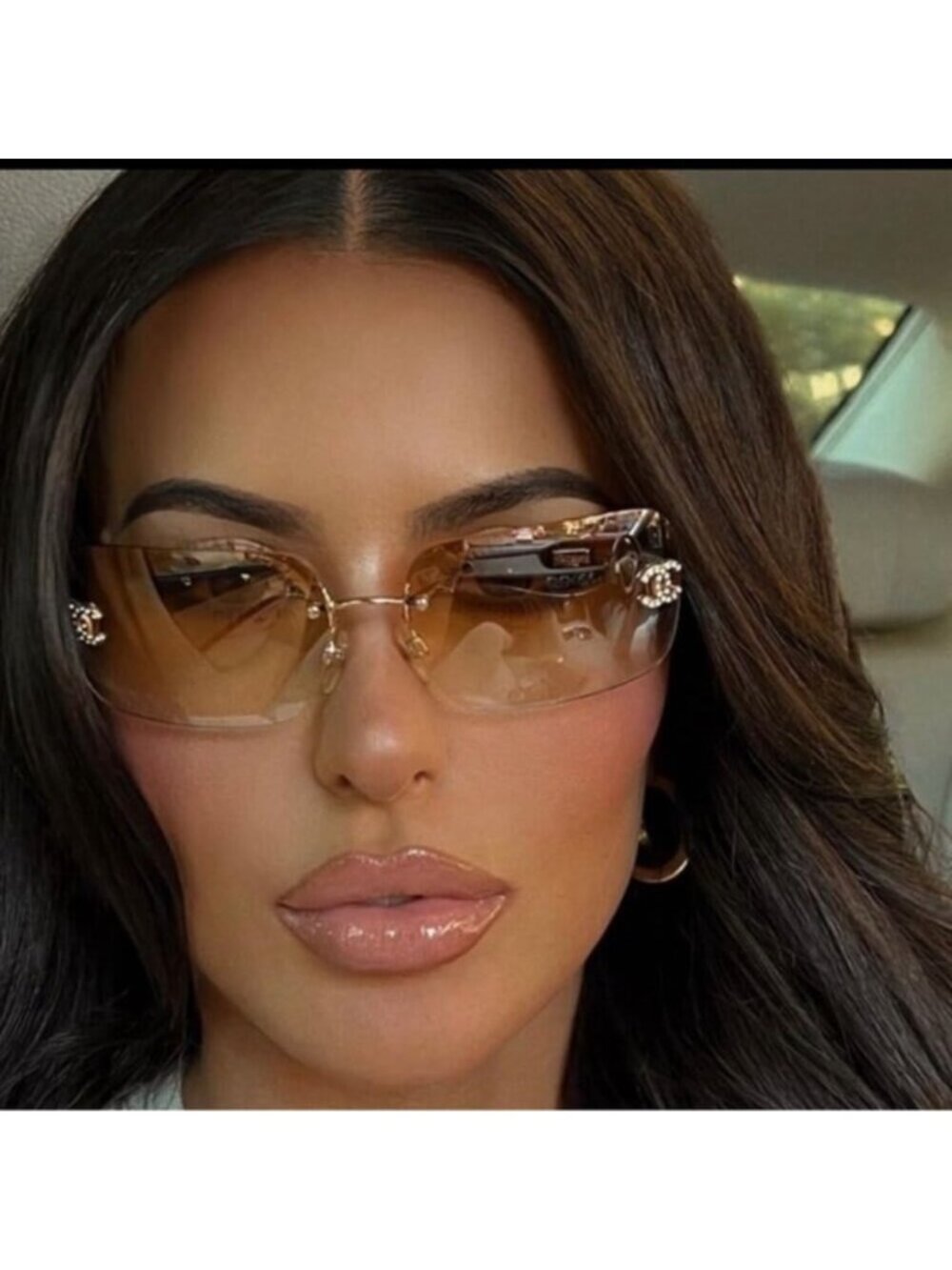 Chanel Vintage Sunglasses Rhinestone CC Logo Rimless Gradient Gold Tint - Picture 4 of 10